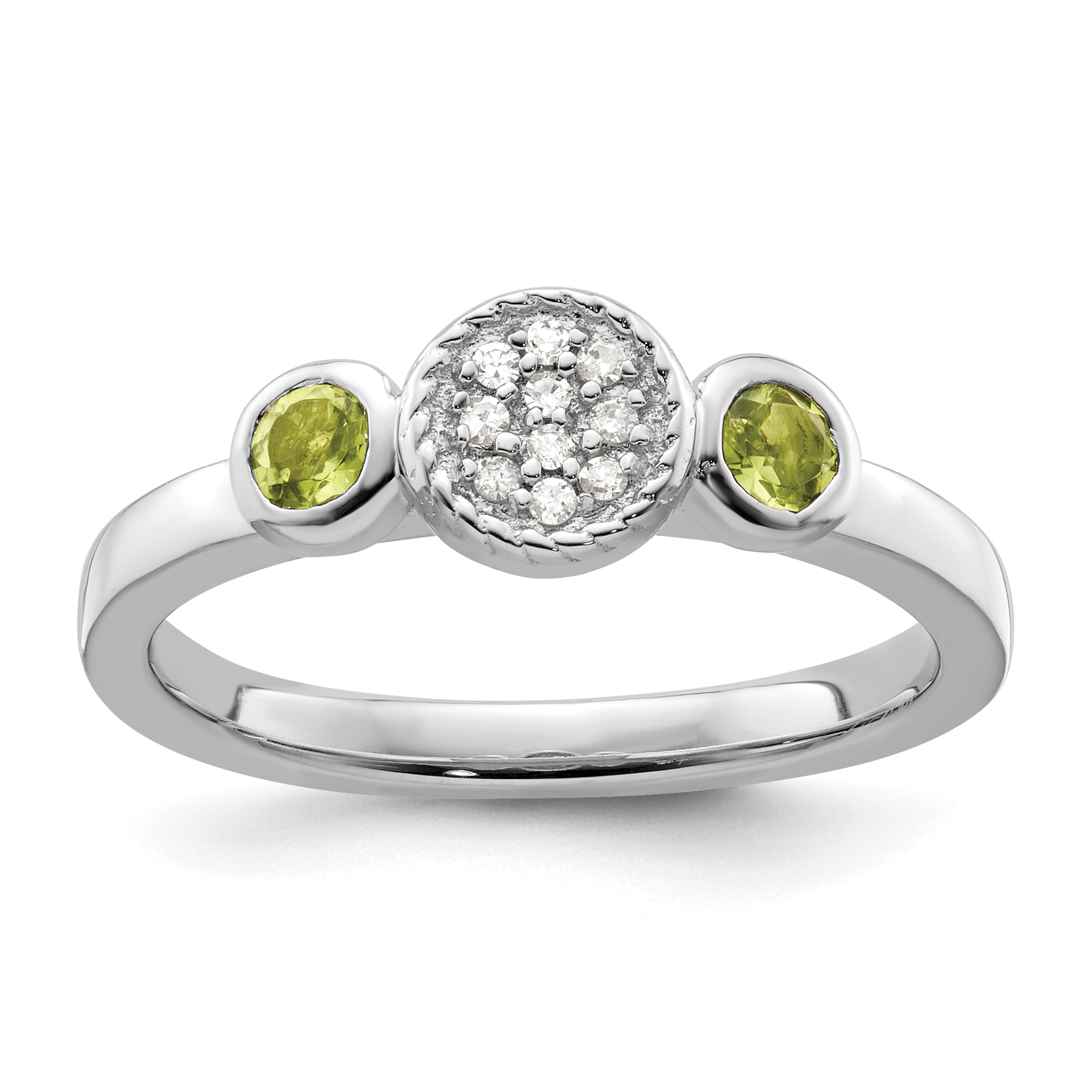 Sterlingsilber Stapelbar Expressions Dbl Rund Peridot & Diamant. Ring