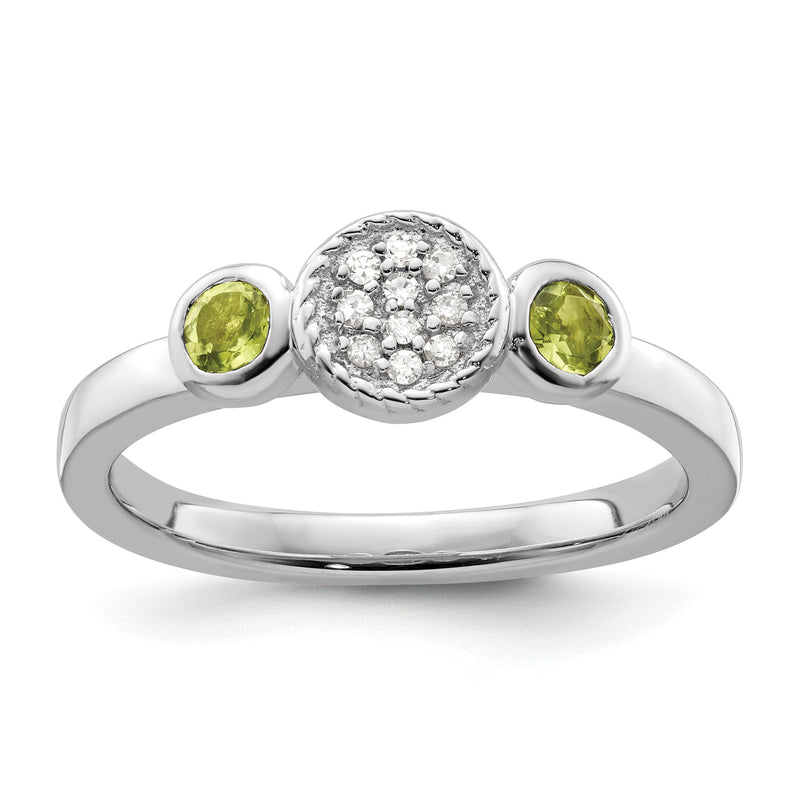 Sterlingsilber Stapelbar Expressions Dbl Rund Peridot & Diamant. Ring
