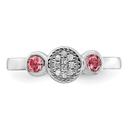 Sterlingsilber Stapelbar Expressions Dbl Rund Rosa Tourm. & Diamant. Ring