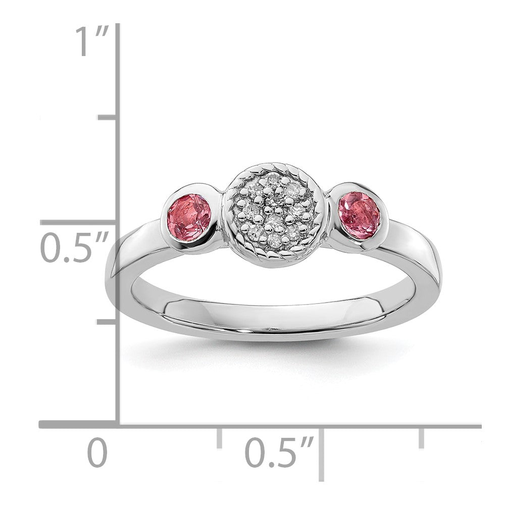 Sterlingsilber Stapelbar Expressions Dbl Rund Rosa Tourm. & Diamant. Ring
