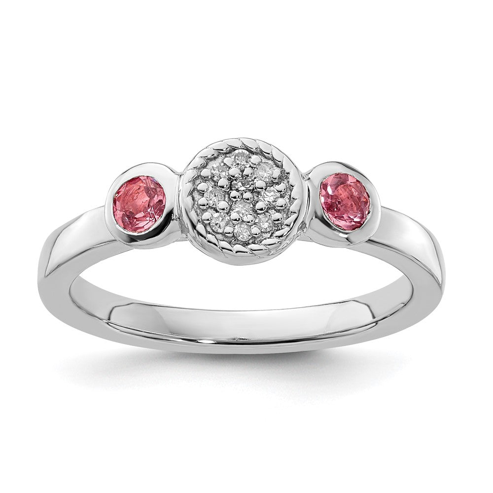 Sterlingsilber Stapelbar Expressions Dbl Rund Rosa Tourm. & Diamant. Ring