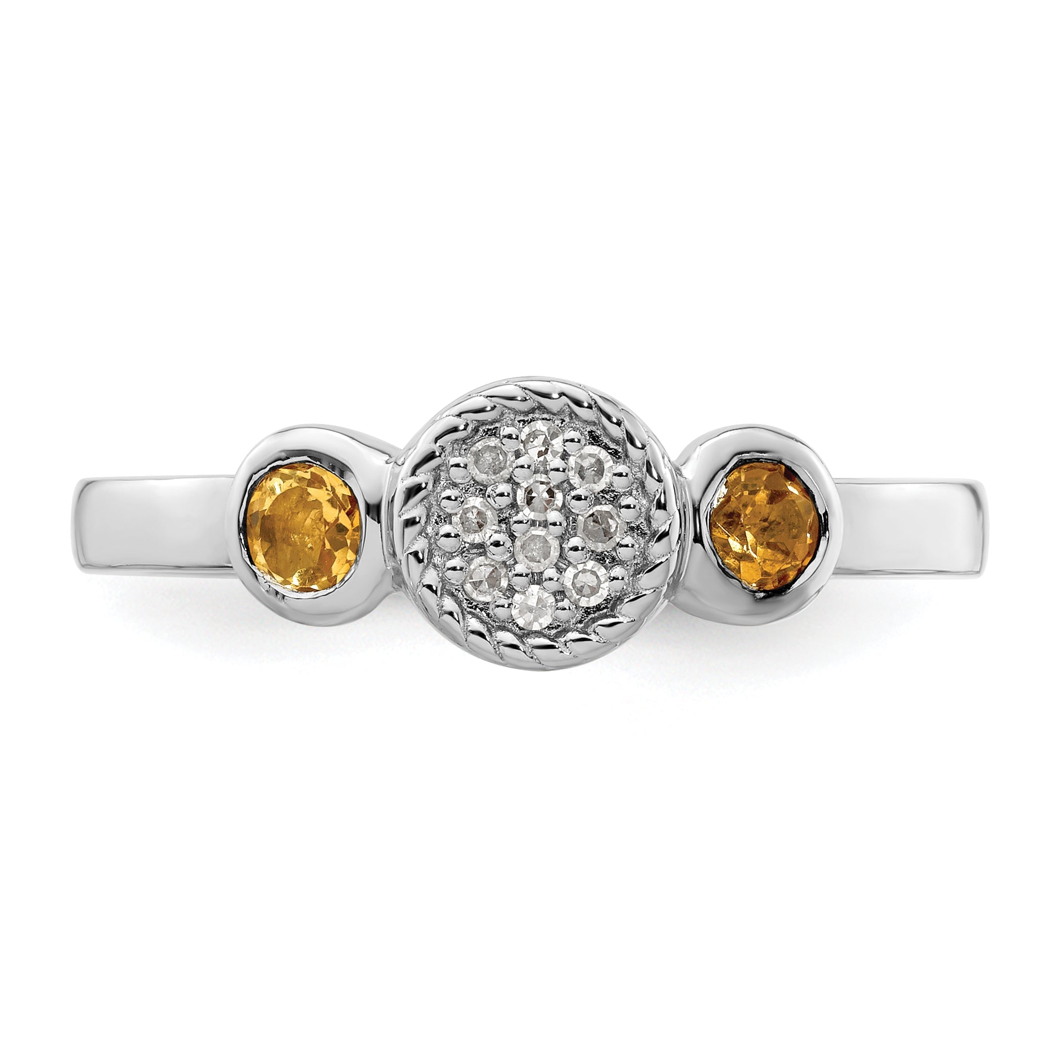 Sterlingsilber Stapelbar Expressions Dbl Rund Citrin & Diamant. Ring
