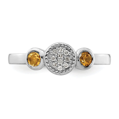 Sterlingsilber Stapelbar Expressions Dbl Rund Citrin & Diamant. Ring
