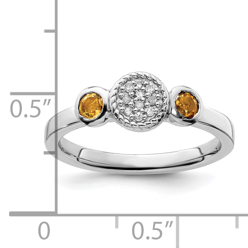 Sterlingsilber Stapelbar Expressions Dbl Rund Citrin & Diamant. Ring