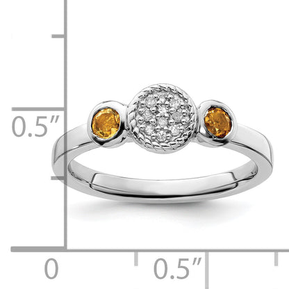 Sterlingsilber Stapelbar Expressions Dbl Rund Citrin & Diamant. Ring