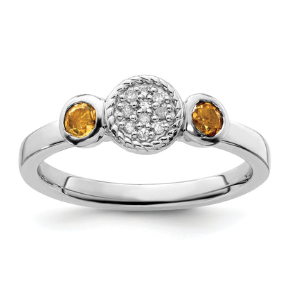 Sterlingsilber Stapelbar Expressions Dbl Rund Citrin & Diamant. Ring