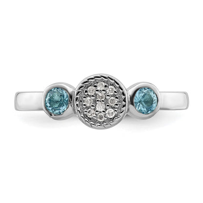 Sterlingsilber Stapelbar Expressions Dbl Rund Blautopas & Diamant. Ring