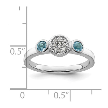 Sterlingsilber Stapelbar Expressions Dbl Rund Blautopas & Diamant. Ring