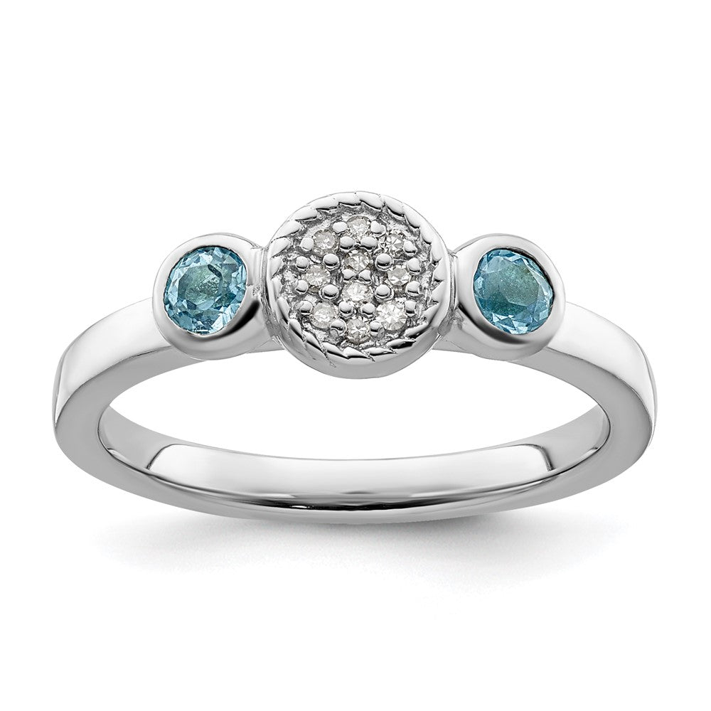 Sterlingsilber Stapelbar Expressions Dbl Rund Blautopas & Diamant. Ring