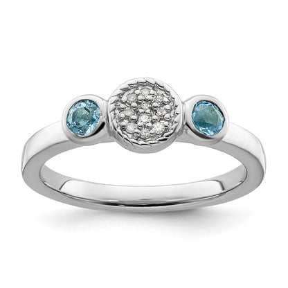 Sterlingsilber Stapelbar Expressions Dbl Rund Blautopas & Diamant. Ring