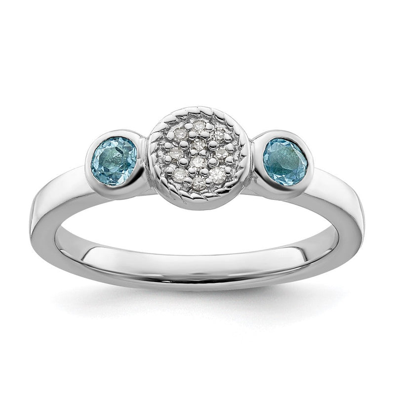 Sterlingsilber Stapelbar Expressions Dbl Rund Blautopas & Diamant. Ring