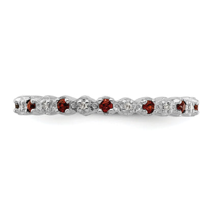 Sterlingsilber Stapelbar Expressions Granat & Diamant Ring