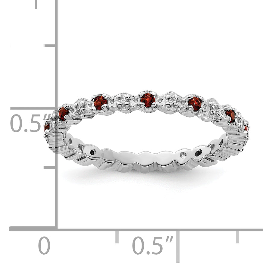 Sterlingsilber Stapelbar Expressions Granat & Diamant Ring
