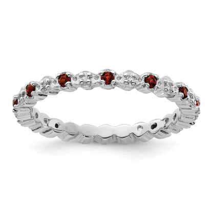 Sterlingsilber Stapelbar Expressions Granat & Diamant Ring