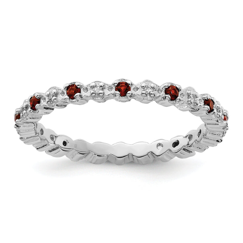 Sterlingsilber Stapelbar Expressions Granat & Diamant Ring