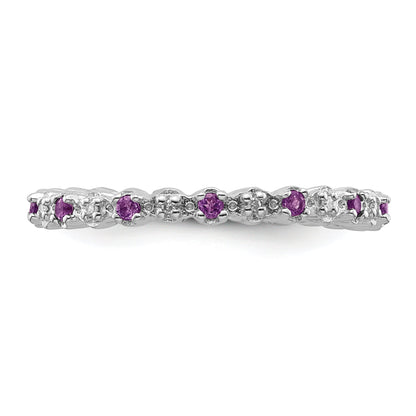 Sterlingsilber Stapelbar Expressions Amethyst & Diamant Ring