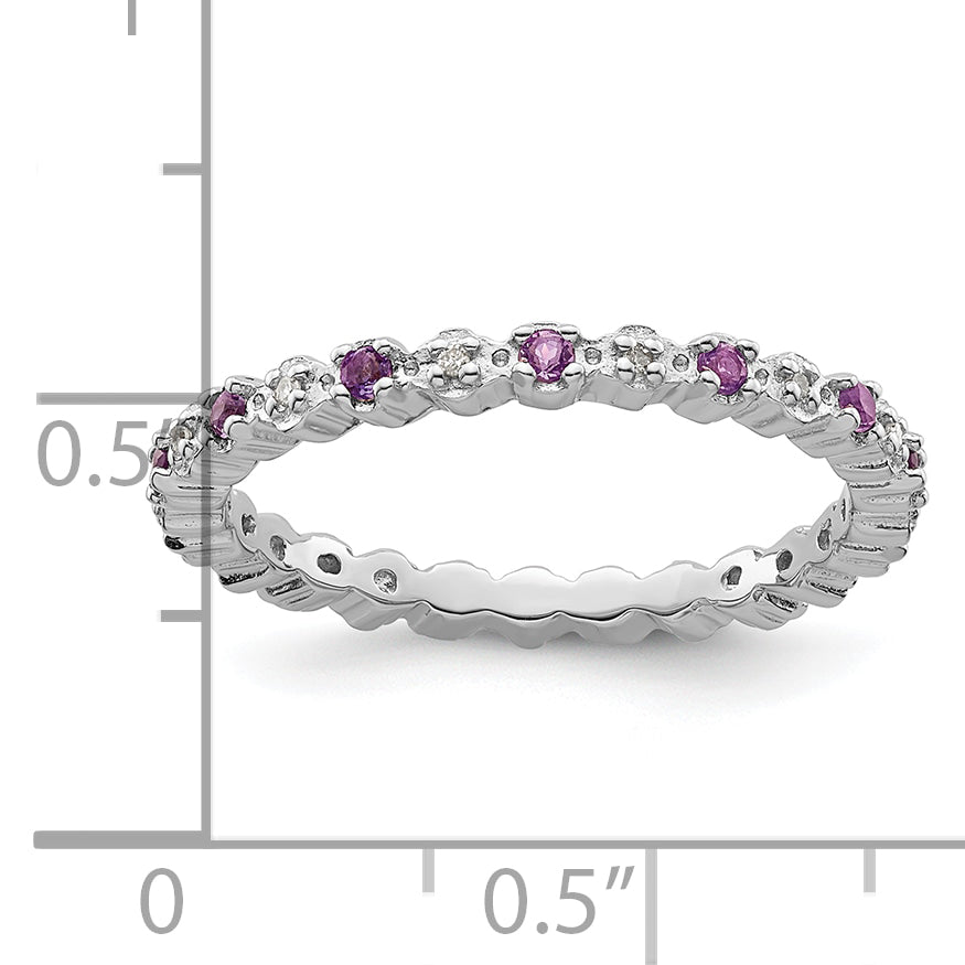 Sterlingsilber Stapelbar Expressions Amethyst & Diamant Ring