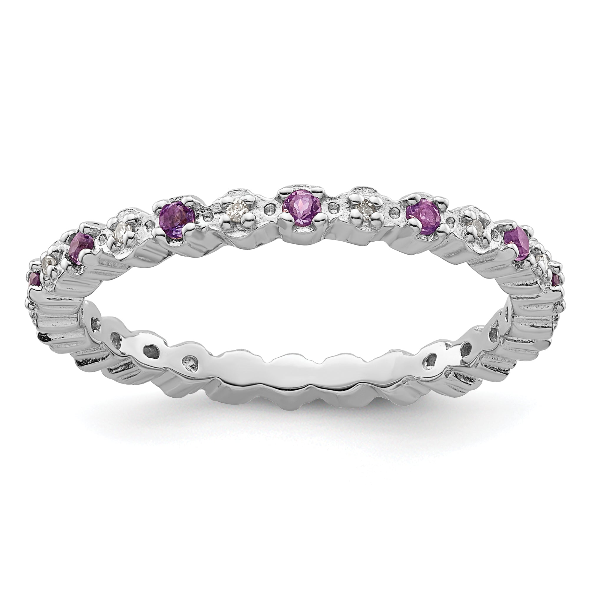 Sterlingsilber Stapelbar Expressions Amethyst & Diamant Ring