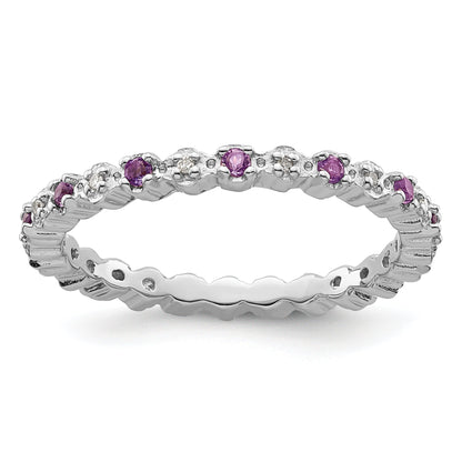Sterlingsilber Stapelbar Expressions Amethyst & Diamant Ring