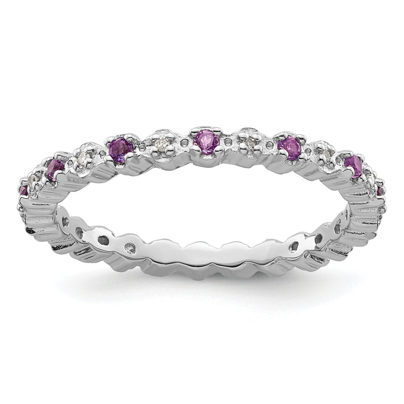 Sterlingsilber Stapelbar Expressions Amethyst & Diamant Ring
