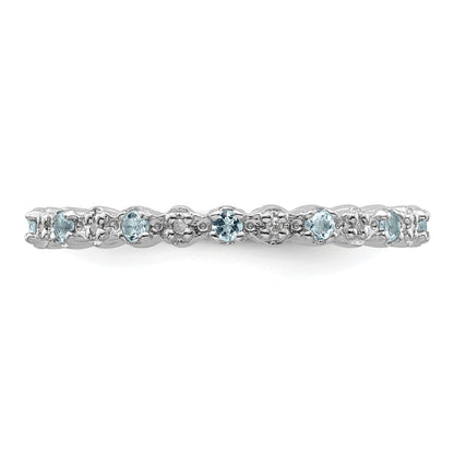 Sterlingsilber Stapelbar Expressions Aquamarin & Diamant Ring