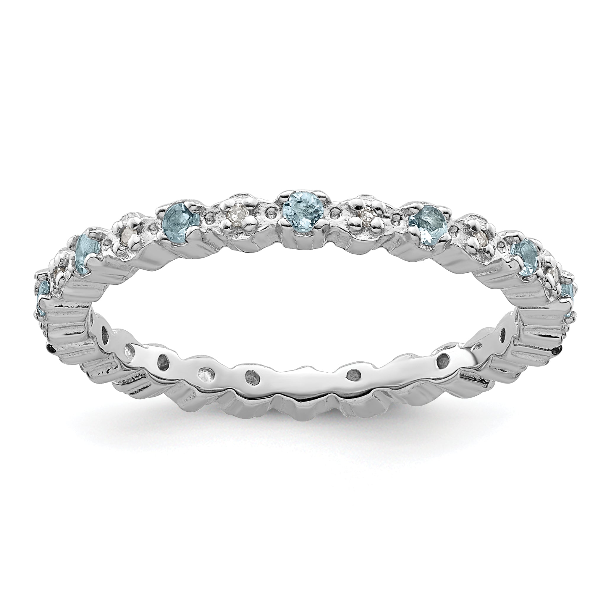 Sterlingsilber Stapelbar Expressions Aquamarin & Diamant Ring