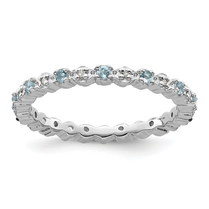 Sterlingsilber Stapelbar Expressions Aquamarin & Diamant Ring