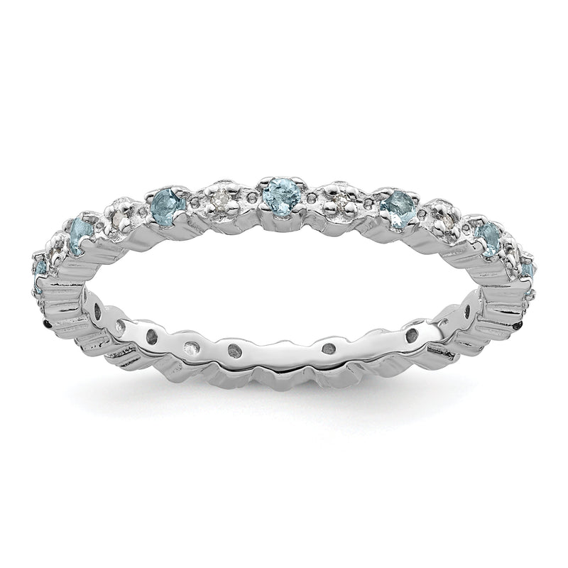 Sterlingsilber Stapelbar Expressions Aquamarin & Diamant Ring