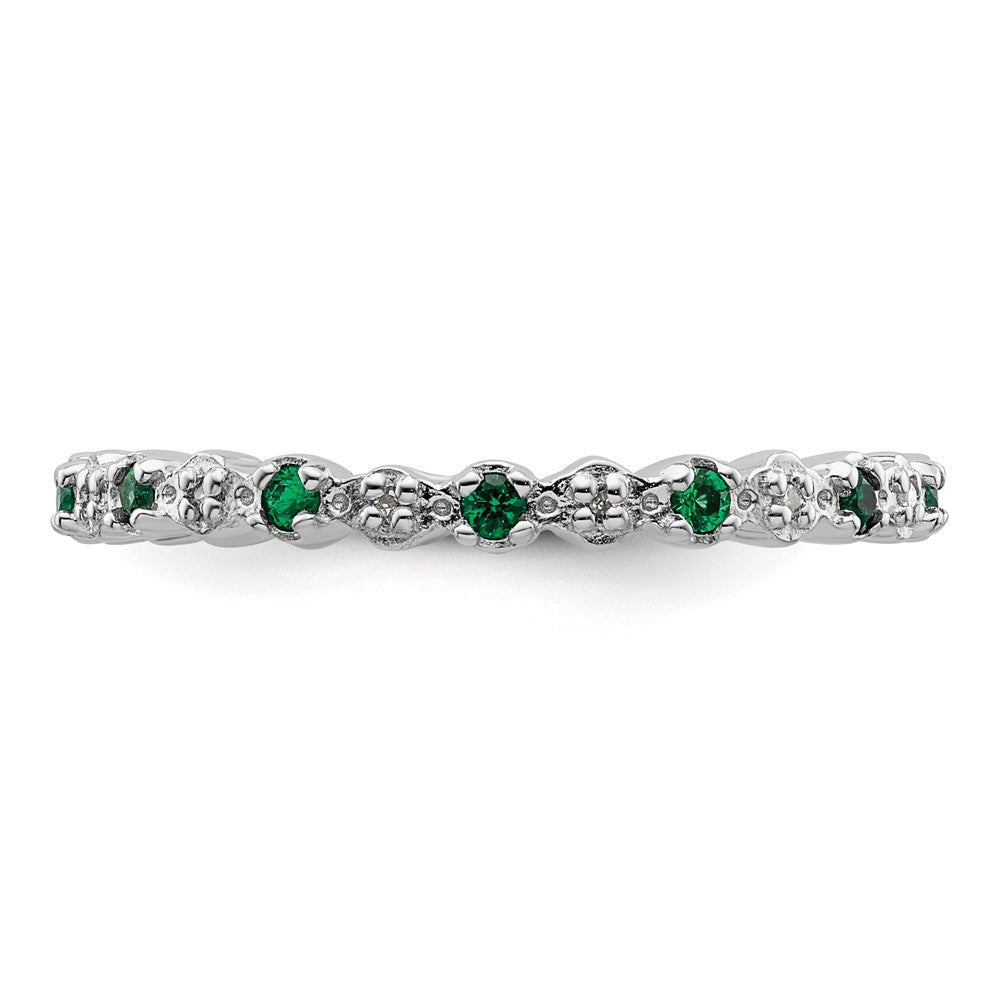Sterlingsilber Stapelbar Expressions Cr. Smaragd & Diamant Ring