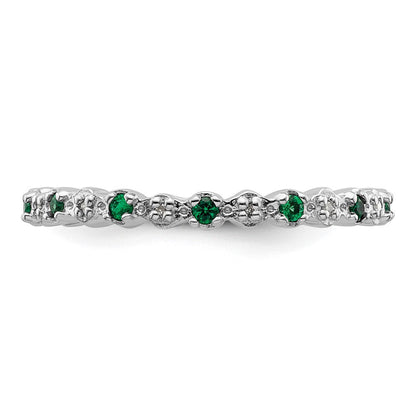 Sterlingsilber Stapelbar Expressions Cr. Smaragd & Diamant Ring
