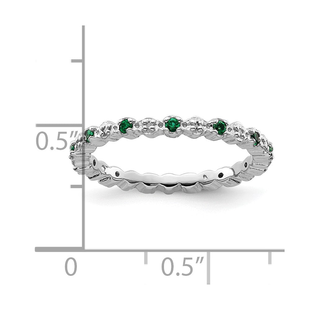 Sterlingsilber Stapelbar Expressions Cr. Smaragd & Diamant Ring