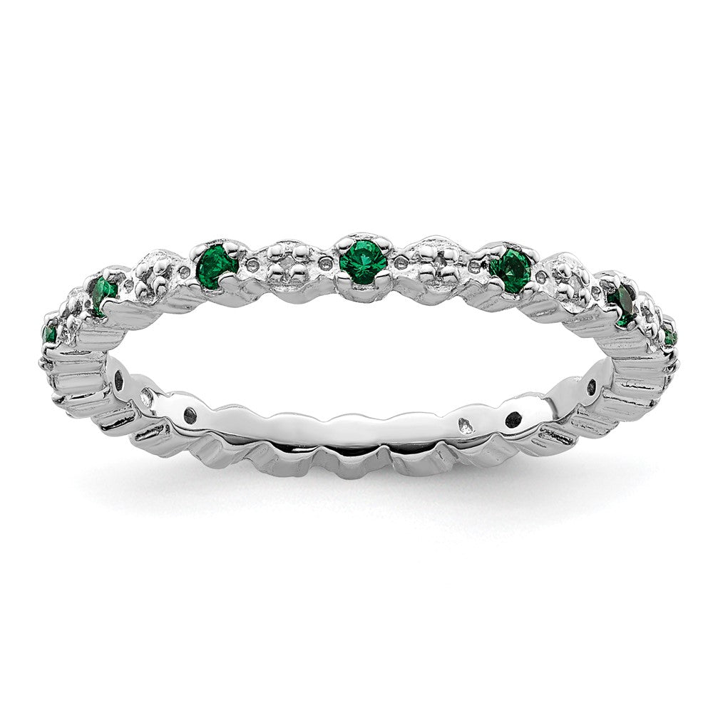 Sterlingsilber Stapelbar Expressions Cr. Smaragd & Diamant Ring