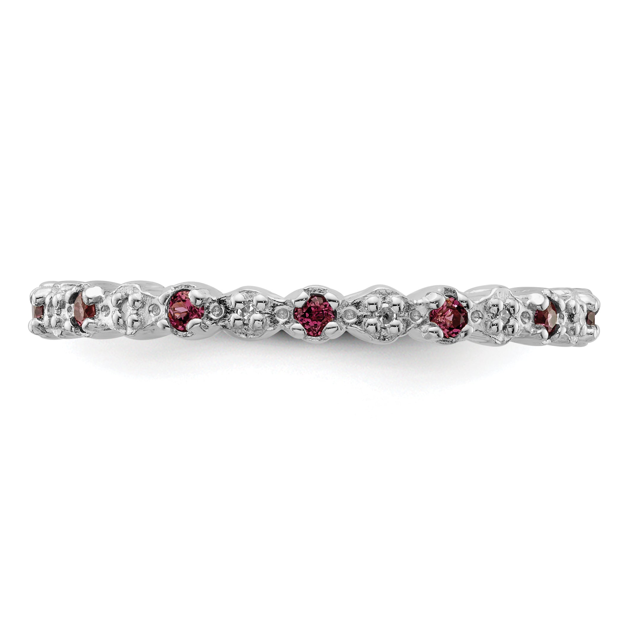 Sterlingsilber Stapelbar Expressions Rhod. Granat & Diamant Ring