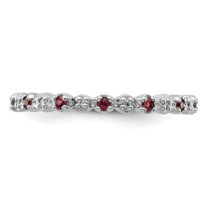 Sterlingsilber Stapelbar Expressions Rhod. Granat & Diamant Ring