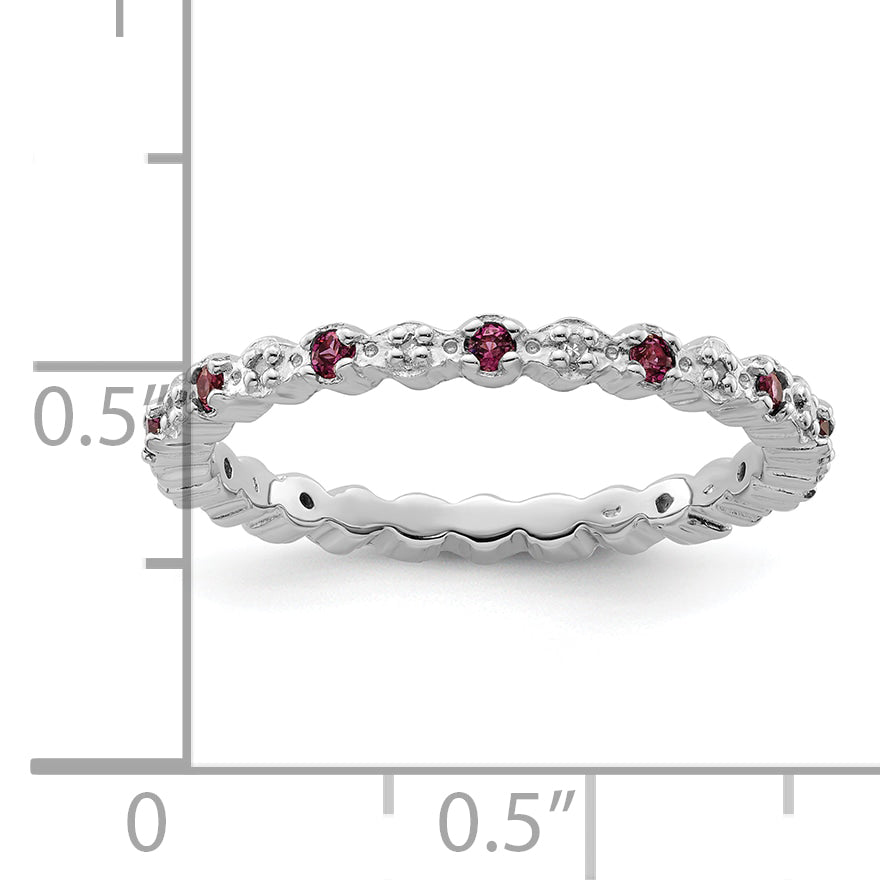 Sterlingsilber Stapelbar Expressions Rhod. Granat & Diamant Ring