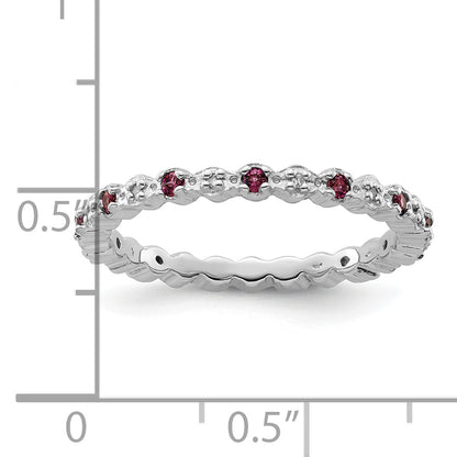 Sterlingsilber Stapelbar Expressions Rhod. Granat & Diamant Ring