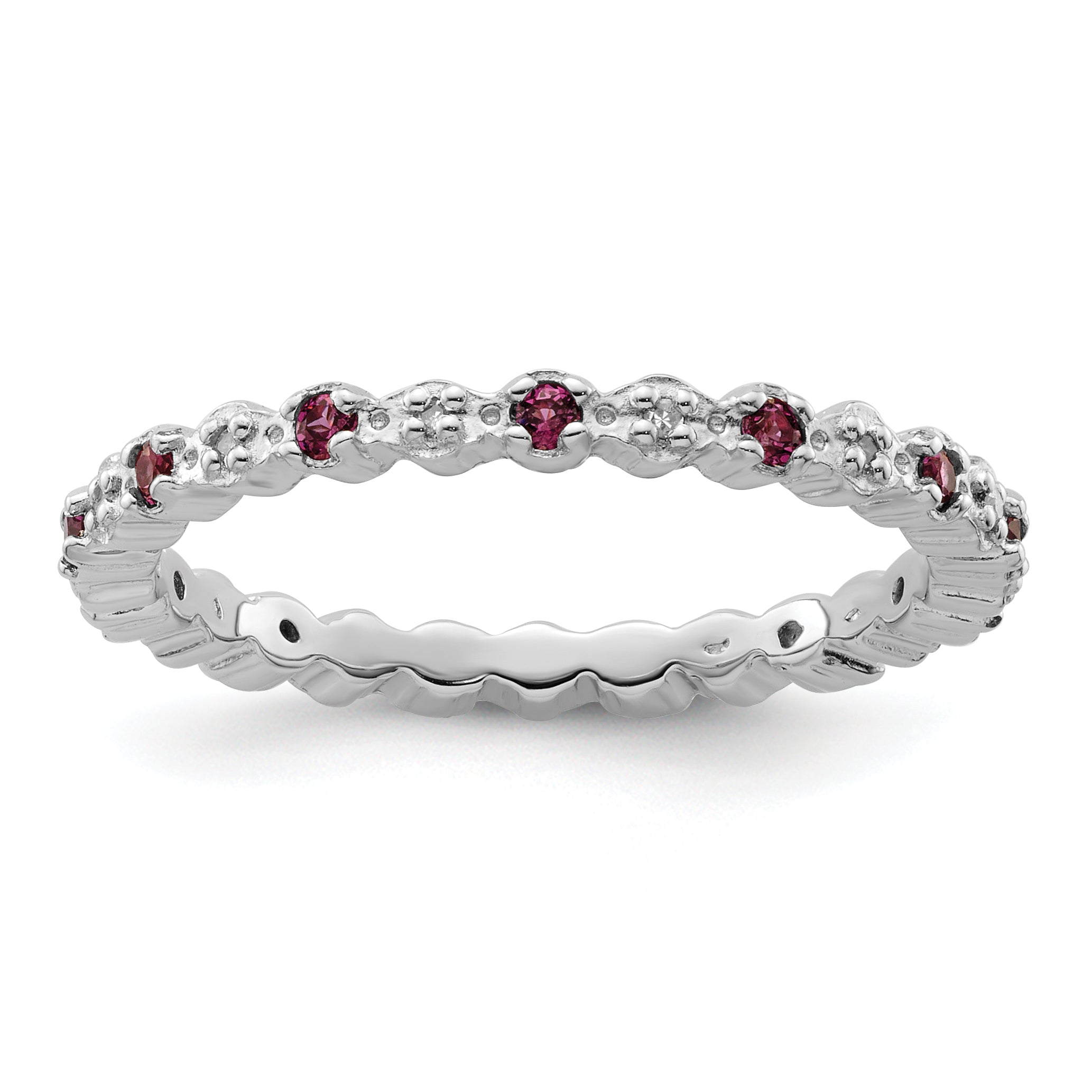 Sterlingsilber Stapelbar Expressions Rhod. Granat & Diamant Ring