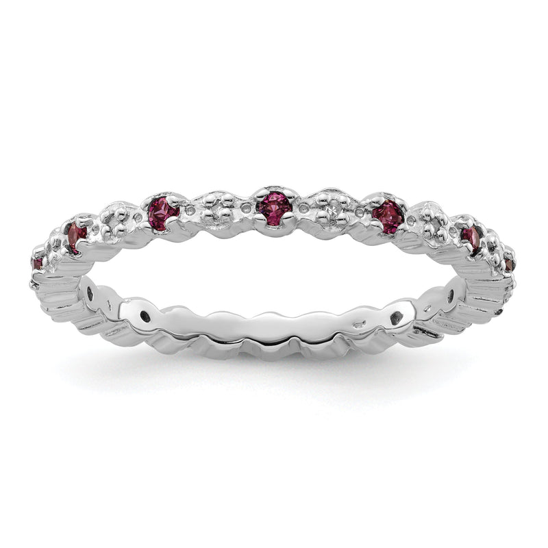 Sterlingsilber Stapelbar Expressions Rhod. Granat & Diamant Ring