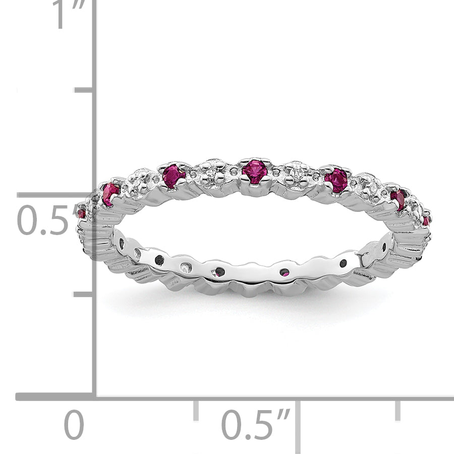 Sterlingsilber Stapelbar Expressions Cr. Rubin & Diamant Ring
