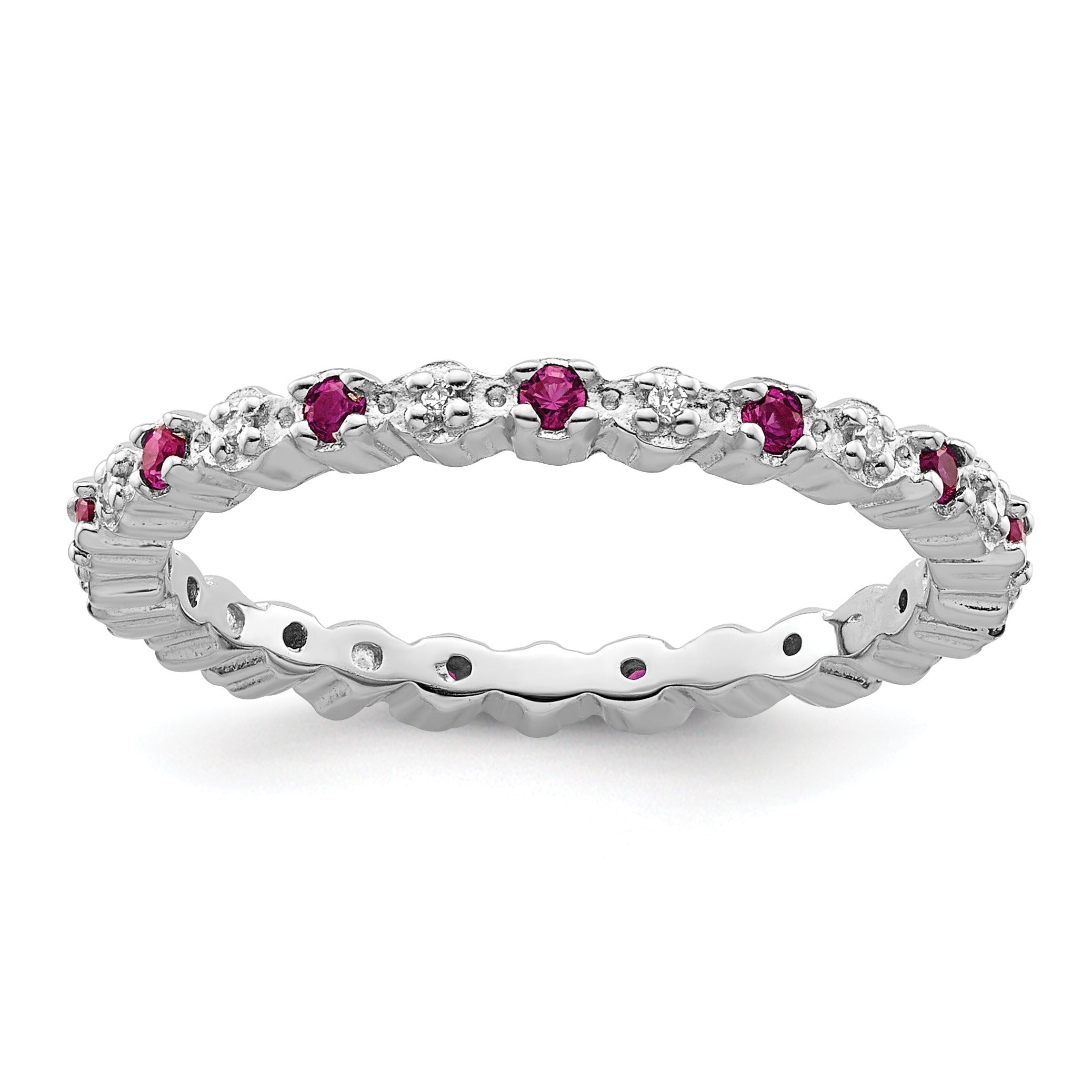 Sterlingsilber Stapelbar Expressions Cr. Rubin & Diamant Ring