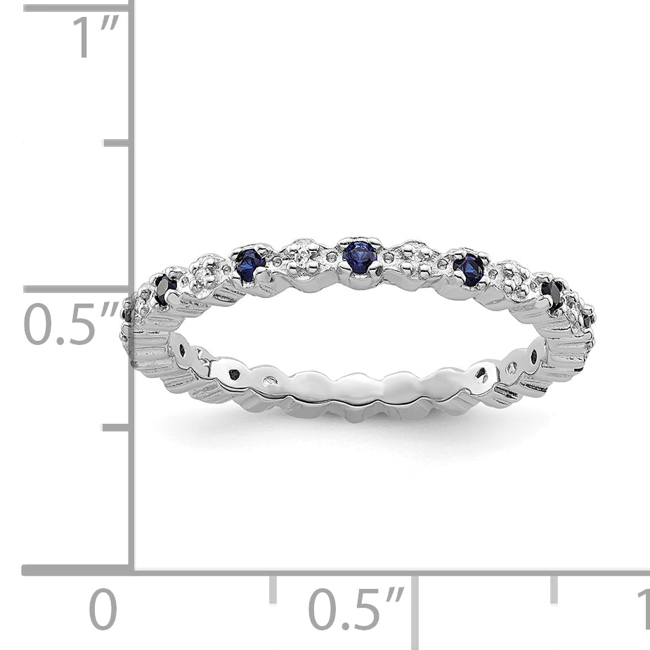 Sterlingsilber Stapelbar Expressions Cr. Saphir & Diamant Ring
