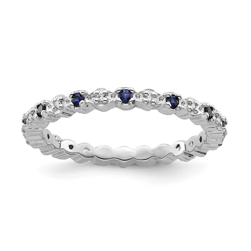 Sterlingsilber Stapelbar Expressions Cr. Saphir & Diamant Ring