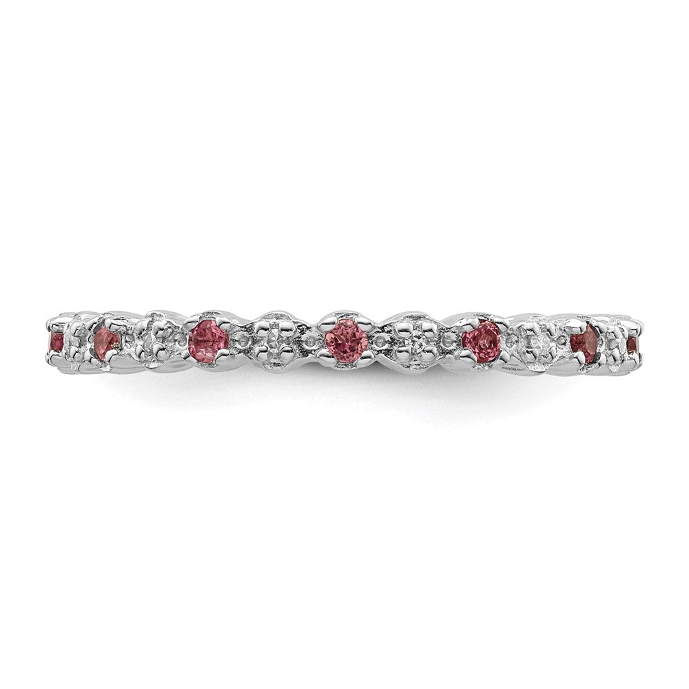 Sterlingsilber Stapelbar Expressions Rosa Tourm. & Diamant Ring