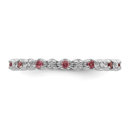 Sterlingsilber Stapelbar Expressions Rosa Tourm. & Diamant Ring