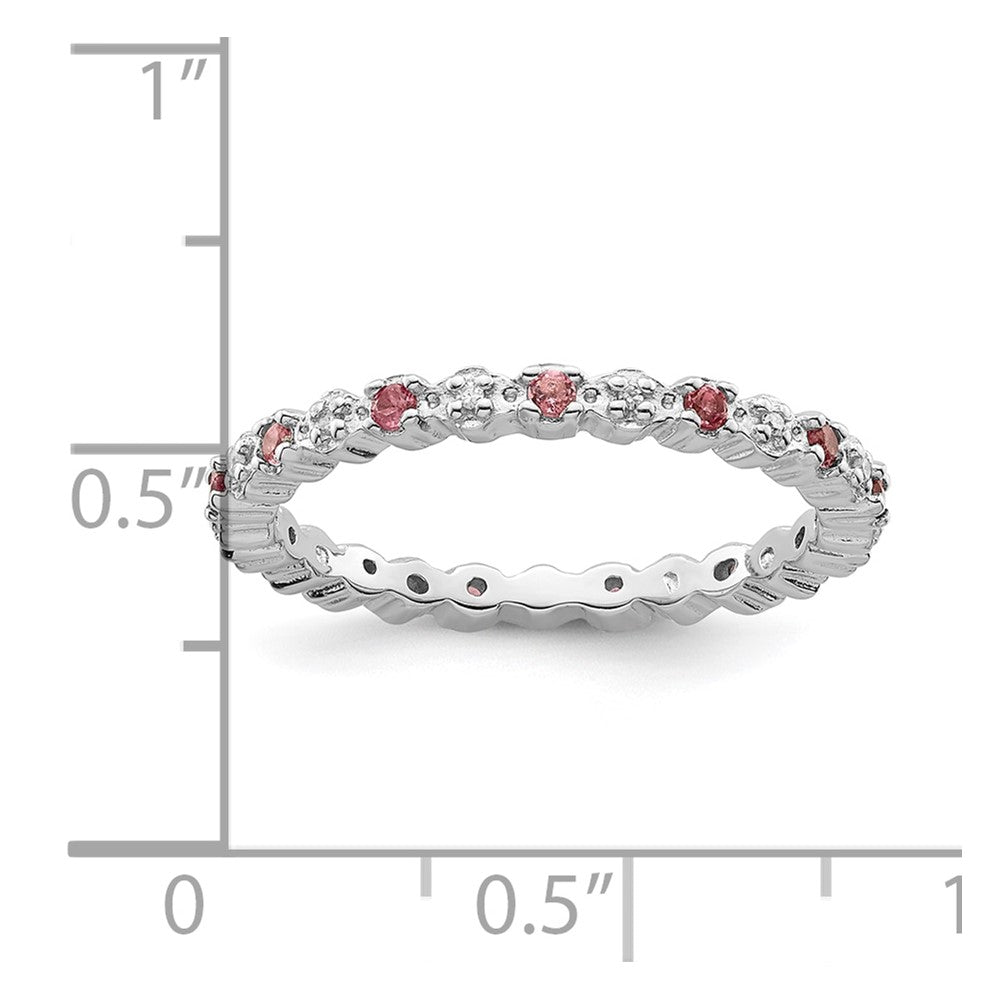 Sterlingsilber Stapelbar Expressions Rosa Tourm. & Diamant Ring