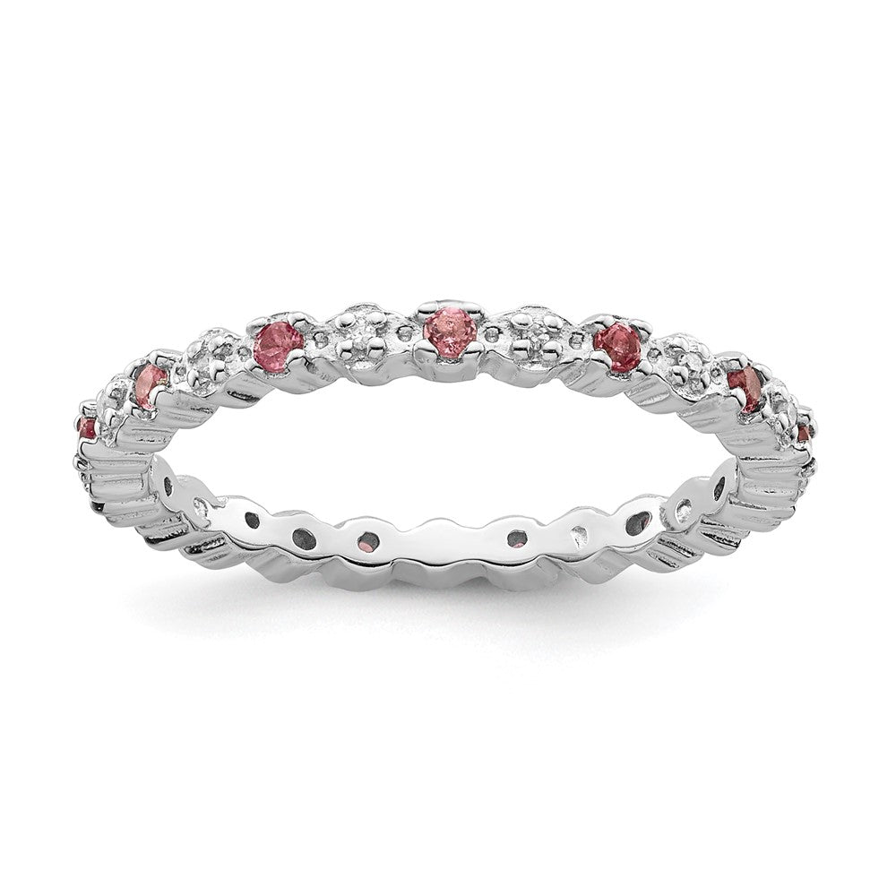 Sterlingsilber Stapelbar Expressions Rosa Tourm. & Diamant Ring