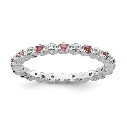 Sterlingsilber Stapelbar Expressions Rosa Tourm. & Diamant Ring