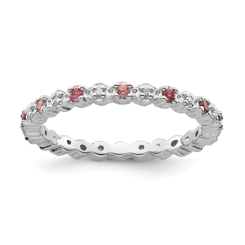Sterlingsilber Stapelbar Expressions Rosa Tourm. & Diamant Ring