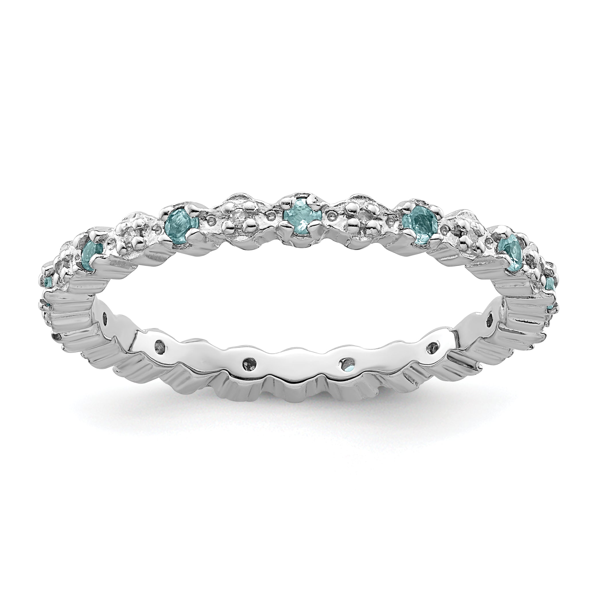 Sterlingsilber Stapelbar Expressions Blautopas & Diamant Ring