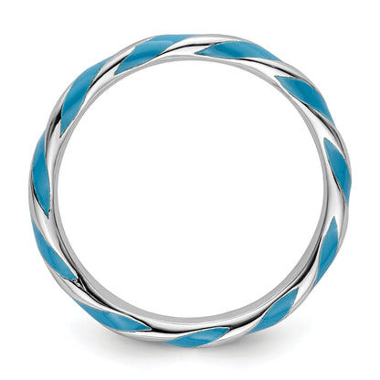 Sterlingsilber Stapelbar Expressions Gedreht Blau Emailliert Ring